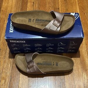 Birkenstock Madrid Metallic Copper Narrow Birko-Flor US 7